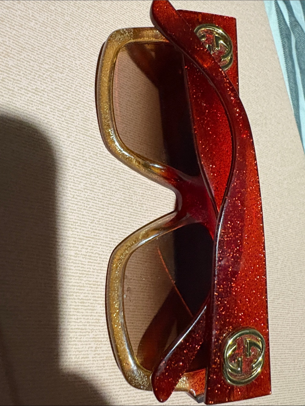 Gucci Red and Gold Glitter Oversized Sunglasses